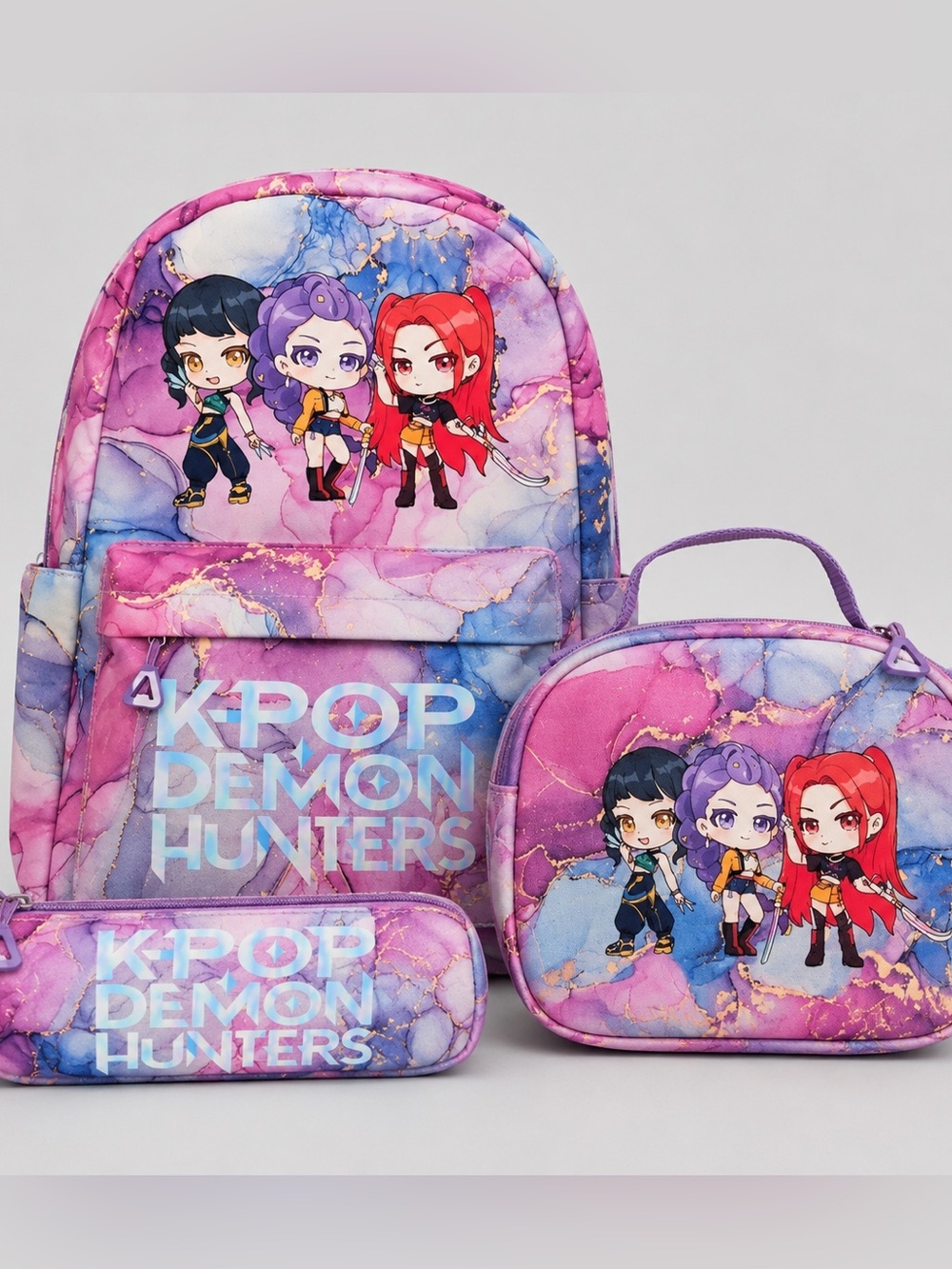 KPOP Demon Hunters 3-Piece Backpack Set – Backpack, Lunch Box & Pencil Pouch